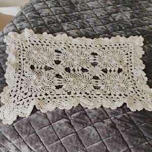 Handmade Crochet Lace Doily - Cream Rectangular Accent
